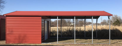 18’ wide x 31’ long A-Frame Combo Style Carport with 7’ legs and 10’ Enclosed with a 8’x7’ Roll-up Door.