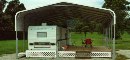 Standard Style Roof RV Port with 1 extra side panel on each side.
